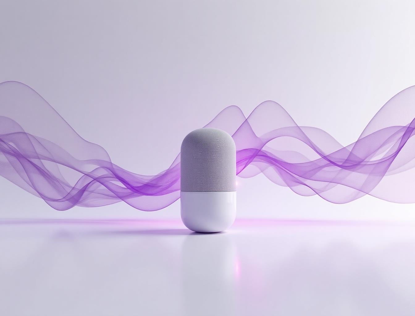Hands typing on keyboard with futuristic purple lighting representing voice AI technology
